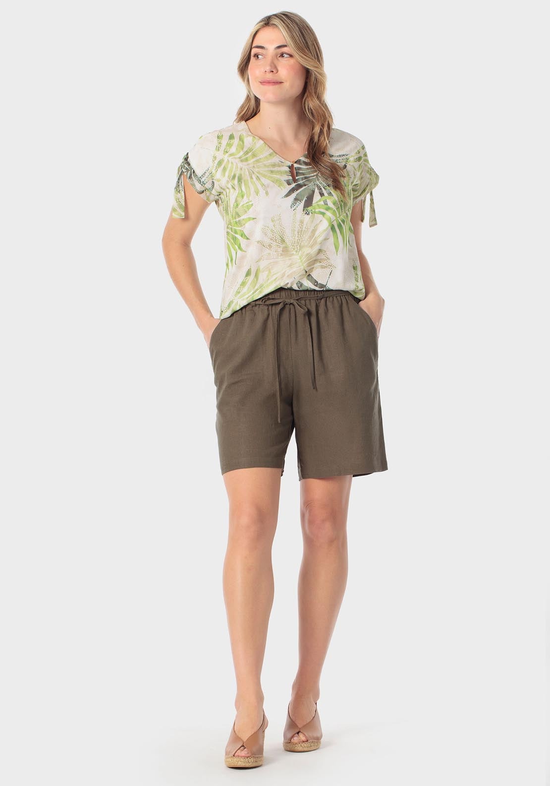 Punt Roma Linen Bermuda Adjustable Shorts - Green 3 Shaws Department Stores