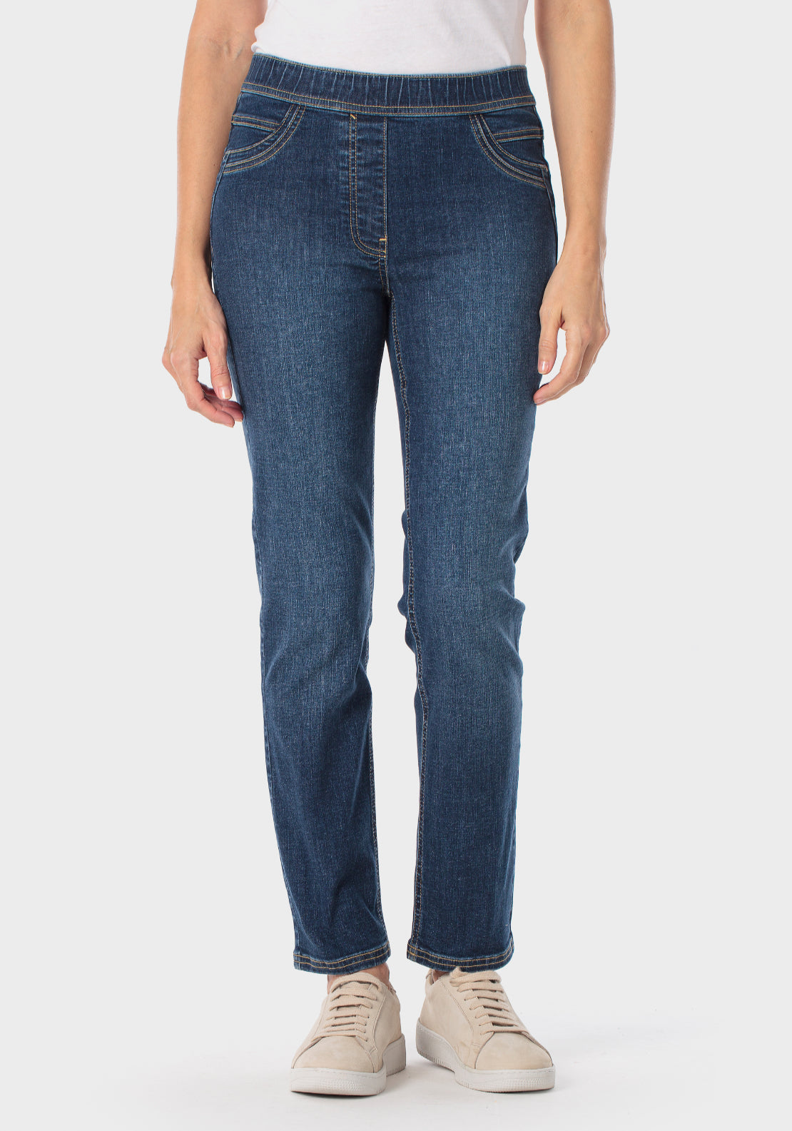 Skinny Jeans With Elastic Waist - Blue Denim
