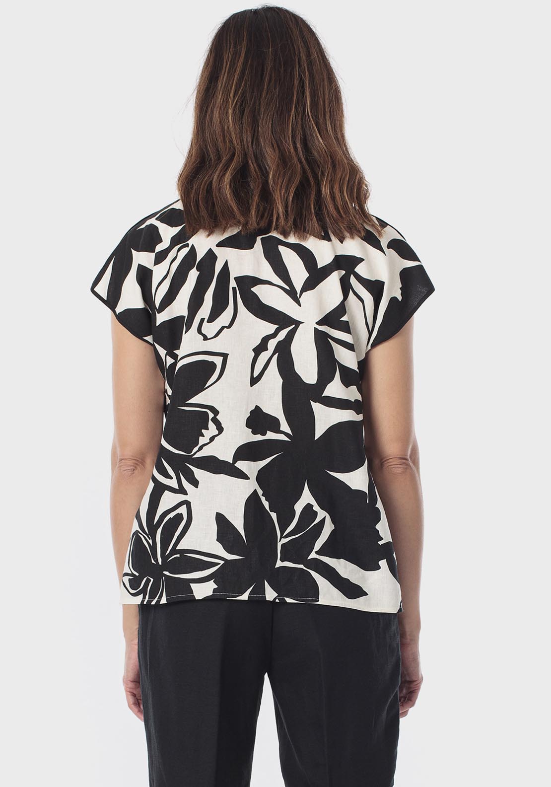 Printed Linen Top - Black