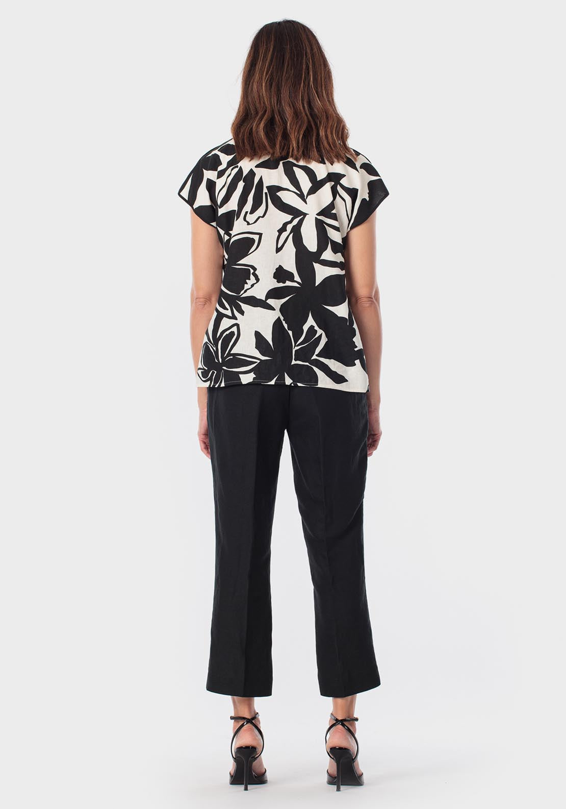 Printed Linen Top - Black