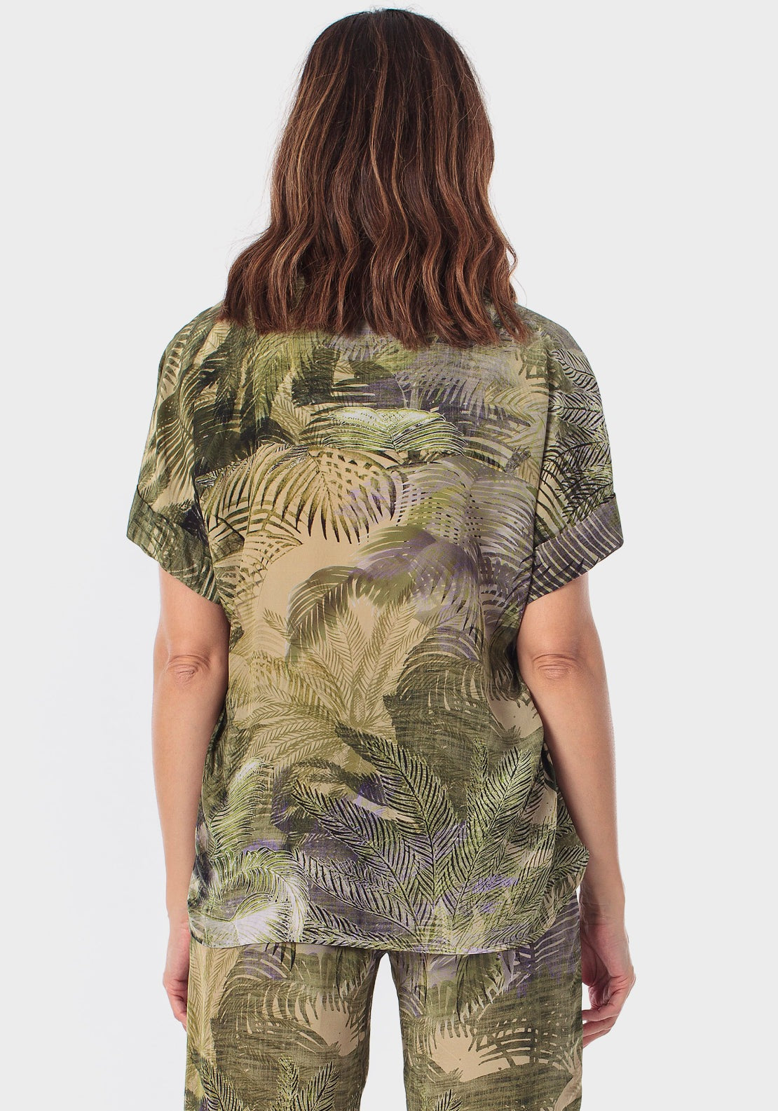 Punt Roma Short Sleeve Printed Pleated Top - Green 2 Shaws Department Stores