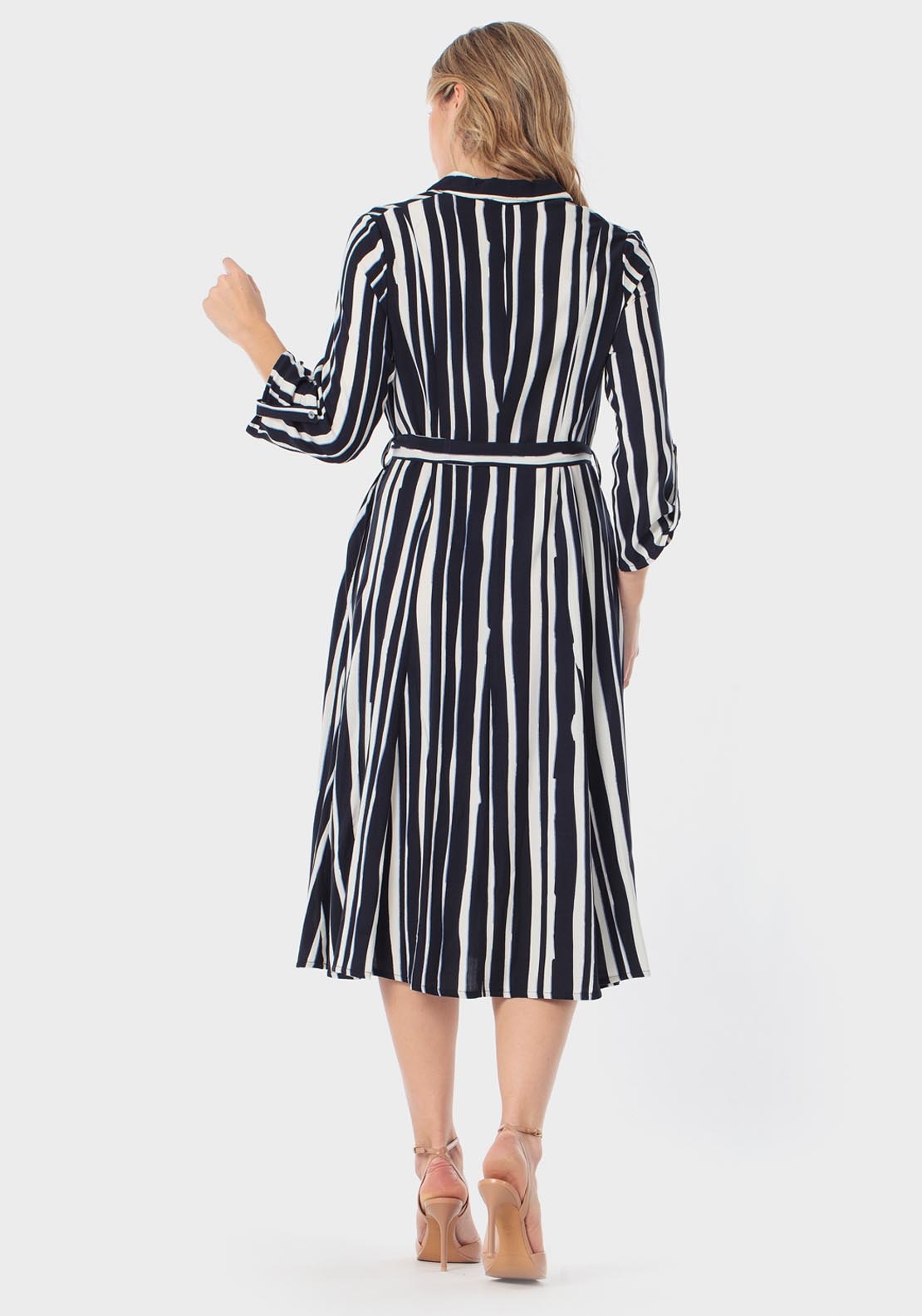 Punt Roma Striped Belted Shirt Dress - Navy 2 Shaws Department Stores