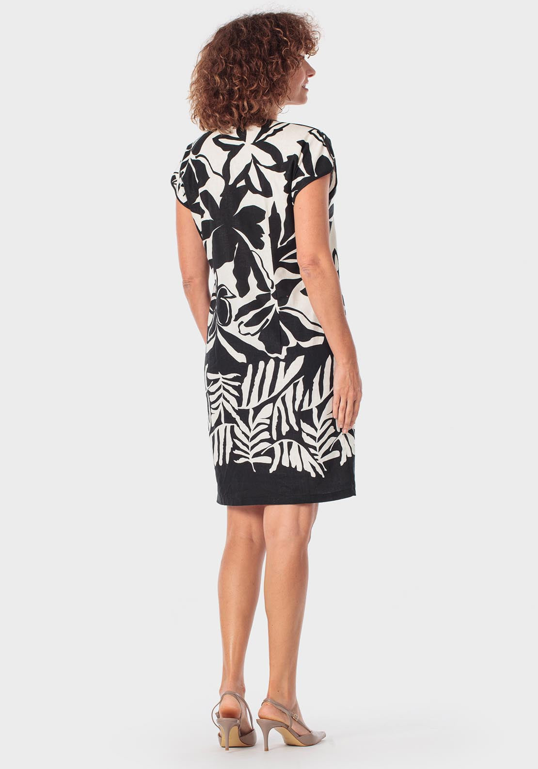 Printed Linen Dress - Black