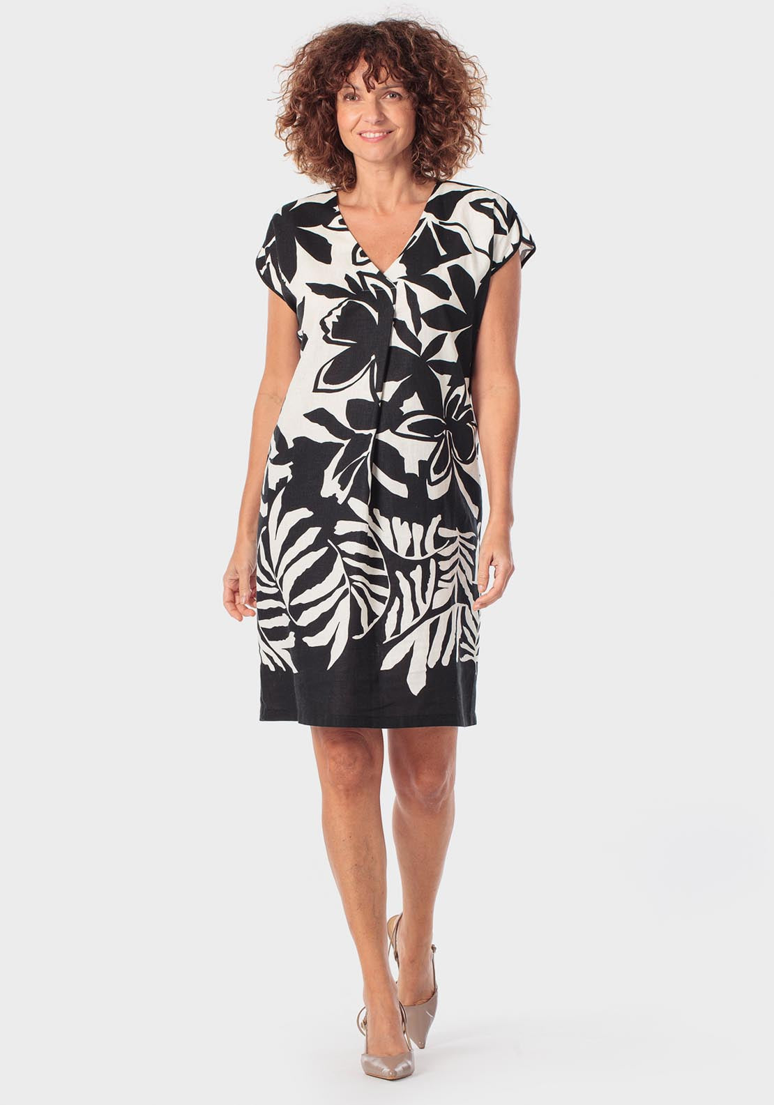 Printed Linen Dress - Black