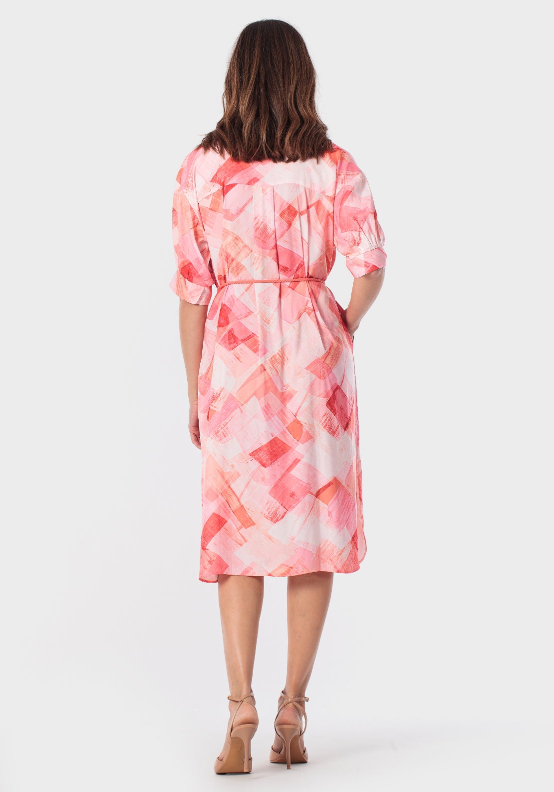 Printed Shirt Dress - Red