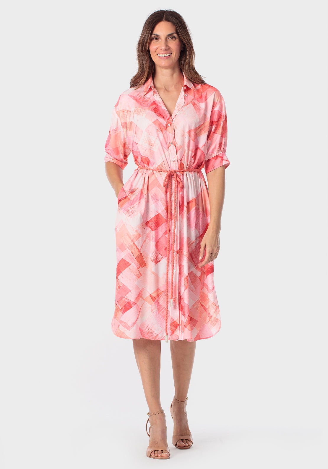 Printed Shirt Dress - Red