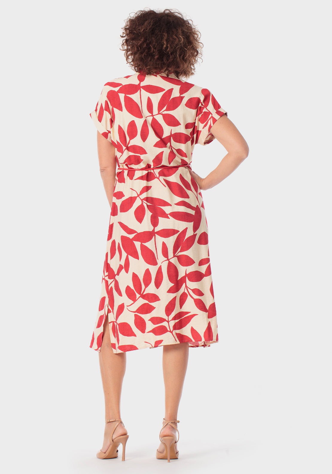 Button Fastening Printed Dress - Red