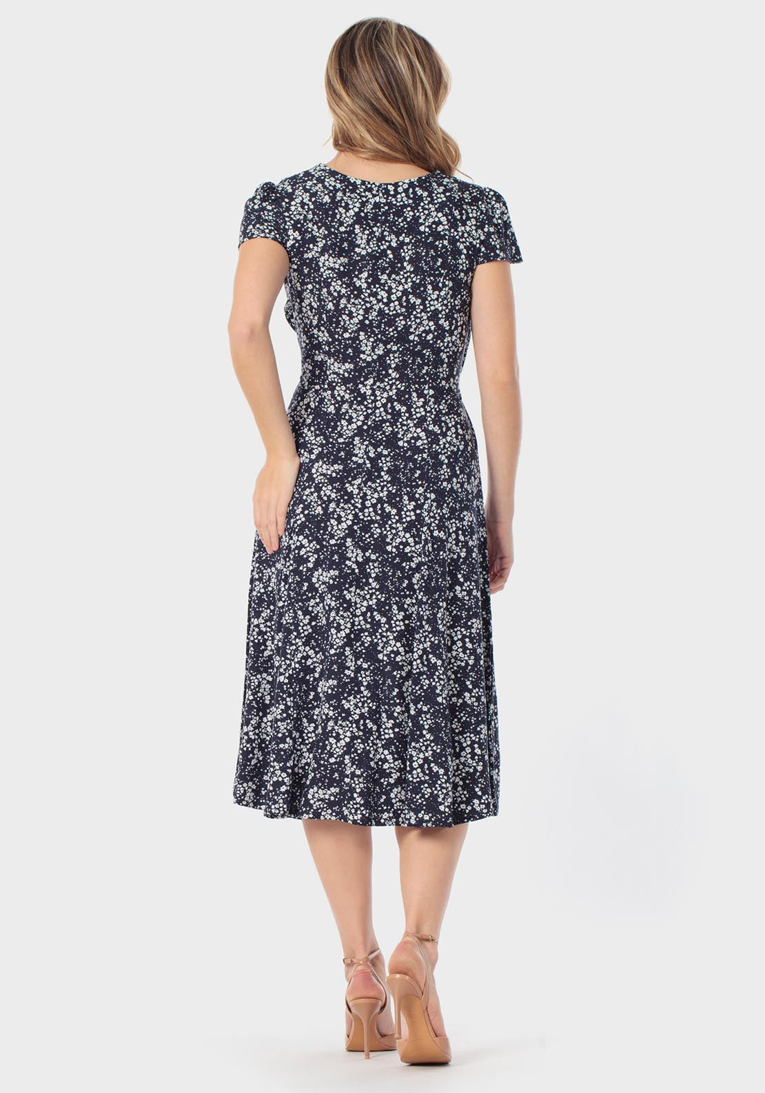 Punt Roma Floral Print Belted Dress - Navy 2 Shaws Department Stores