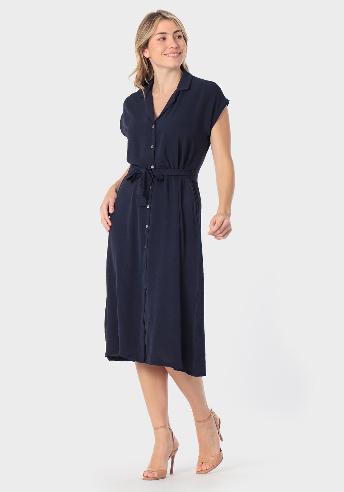 Punt Roma Shirt Dress With Belt - Navy 1 Shaws Department Stores
