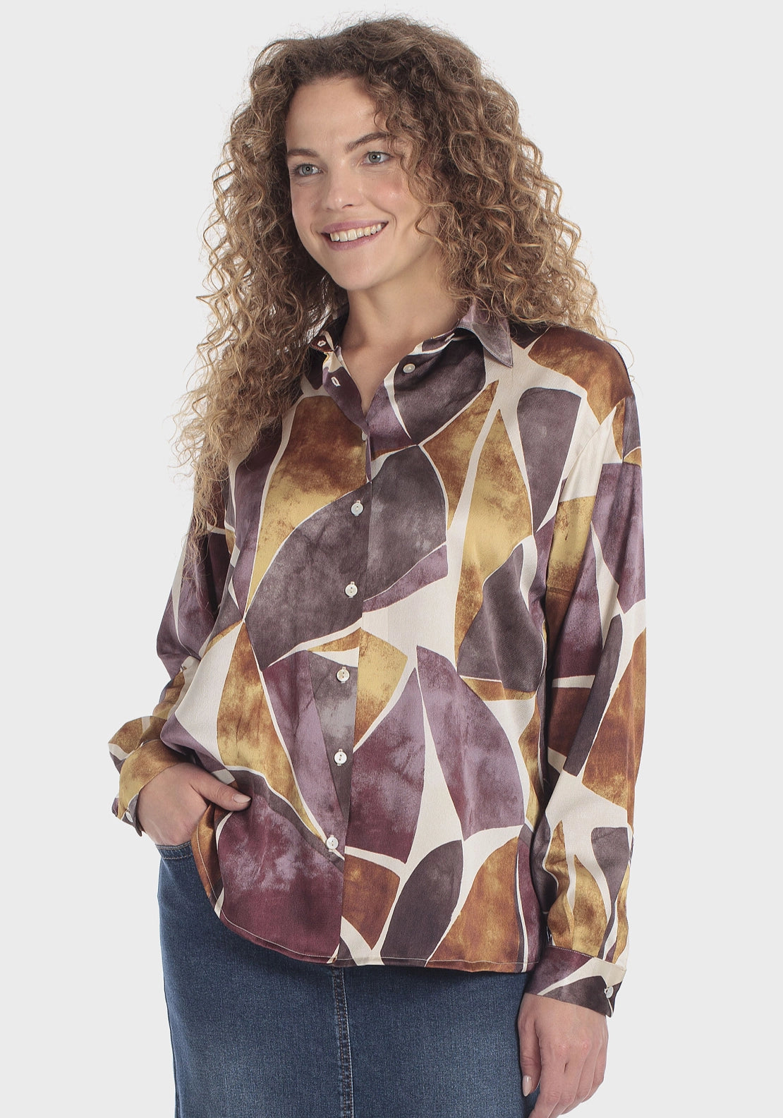 Printed Long Sleeve Buttoned Shirt - Purple Mulberry