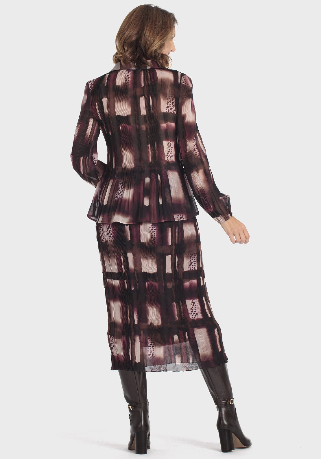 Lightweight  Printed Pleated Shirt - Brown