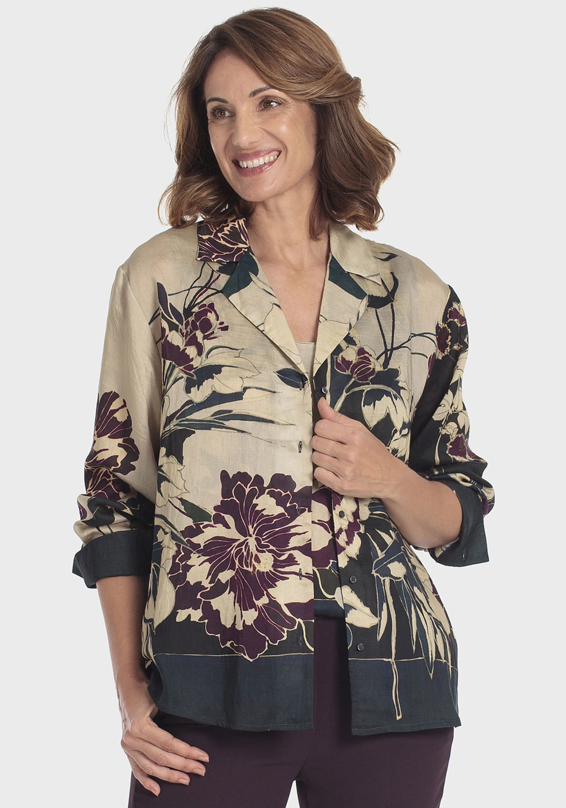 Floral Print Shirt - Beige