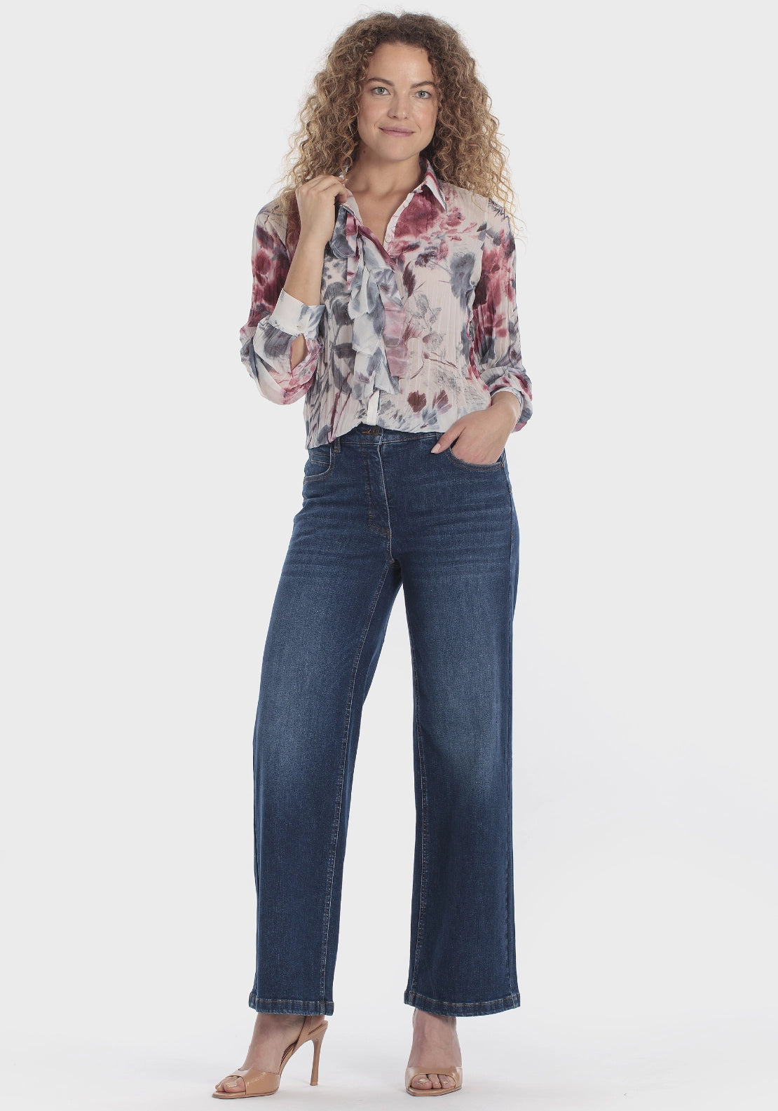 Printed Pleated Shirt - Red Ruby