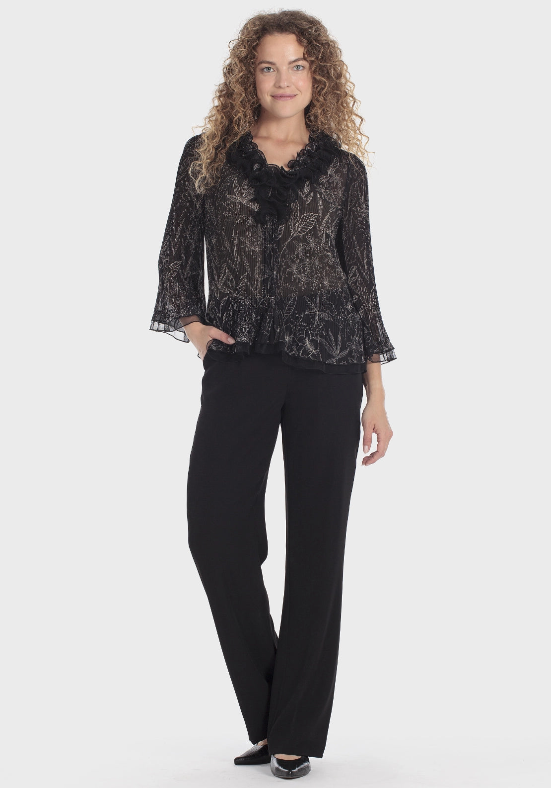 Printed Pleated Shirt - Black