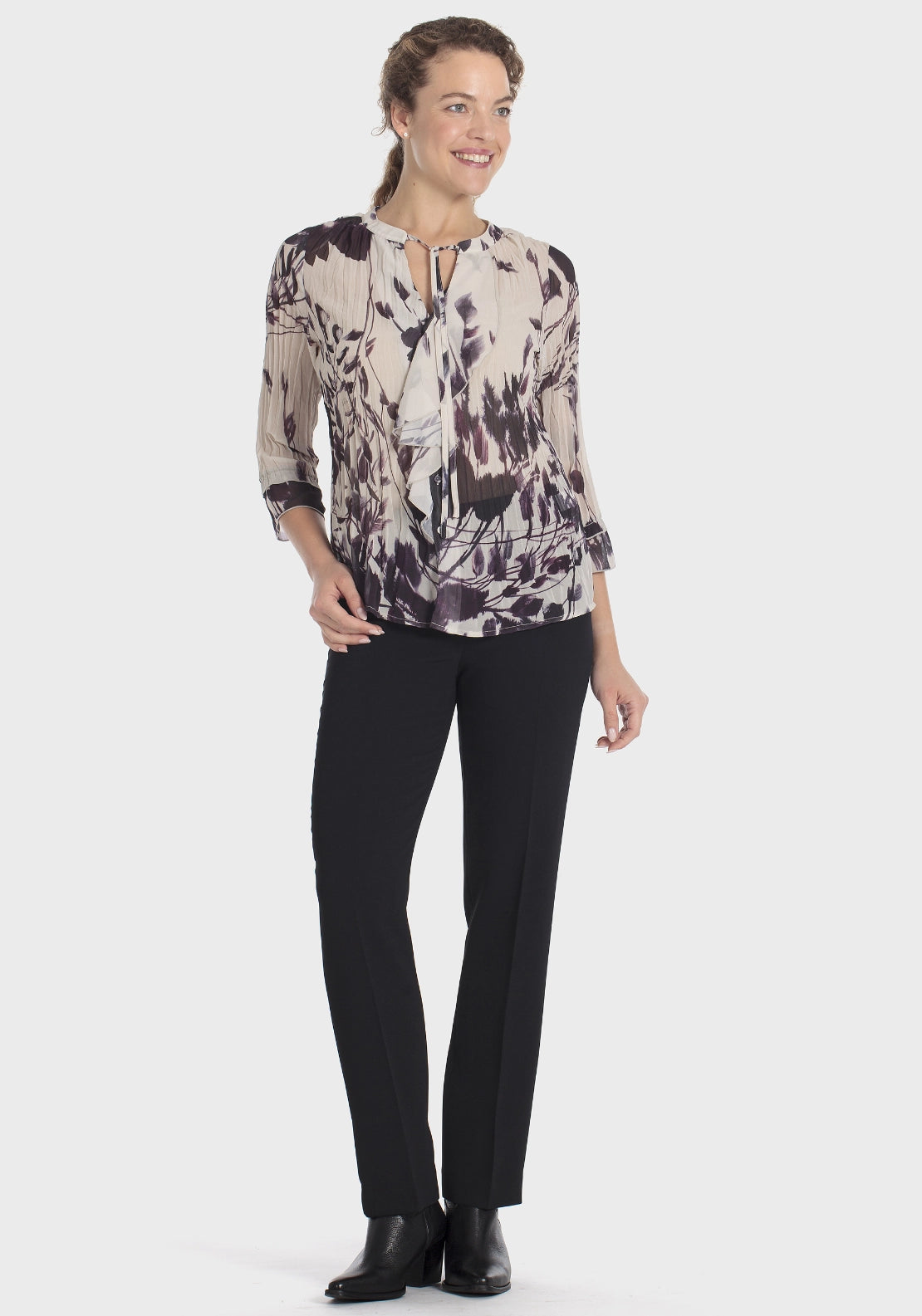 Printed Pleated Shirt - Beige
