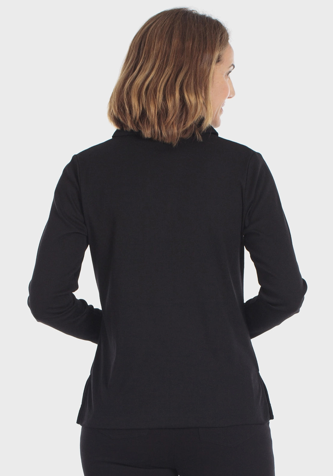 Embellished Long Sleeve Polo - Black