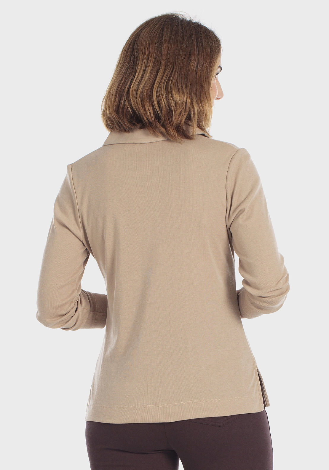 Embellished Long Sleeve Polo - Cream