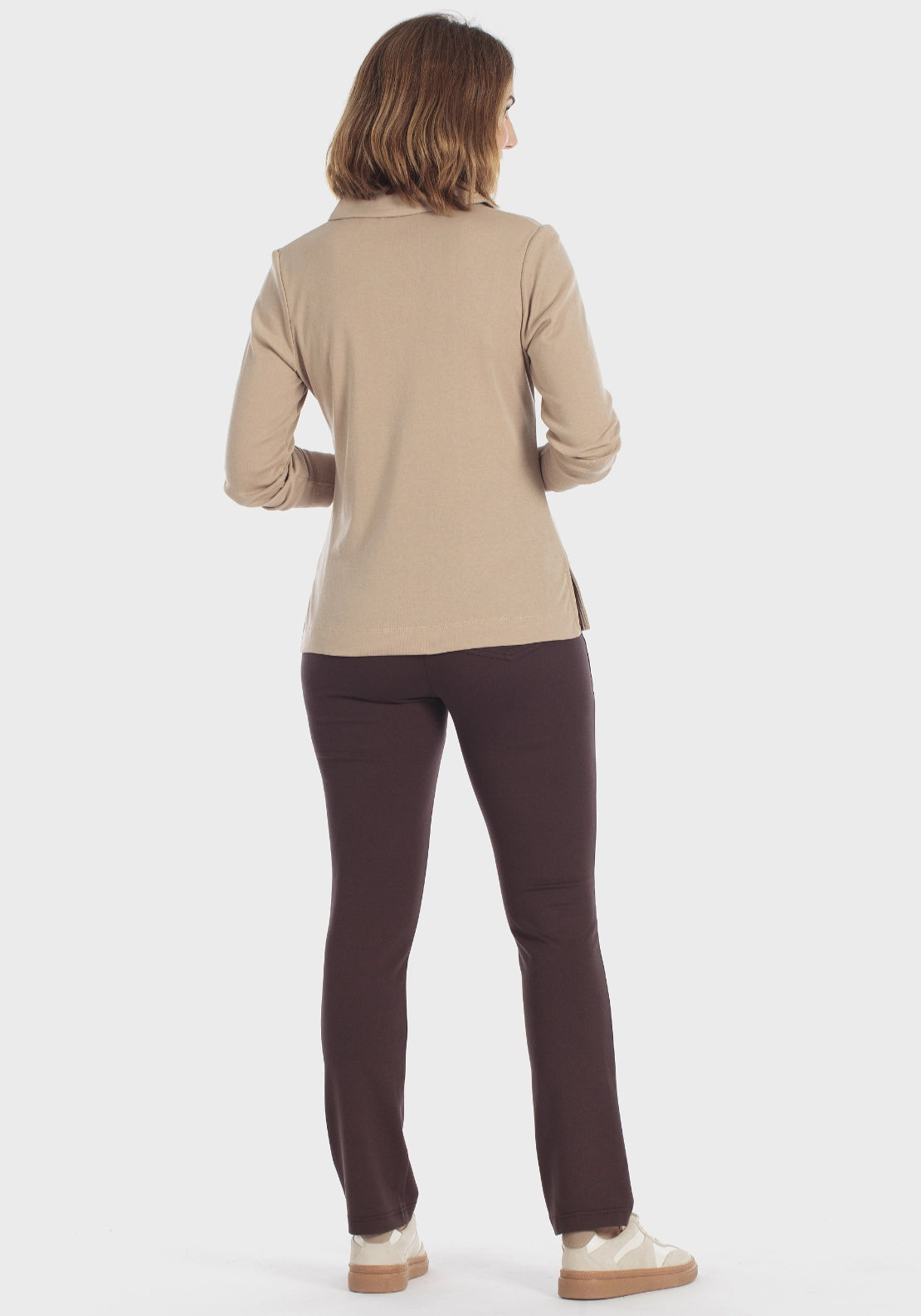 Embellished Long Sleeve Polo - Cream