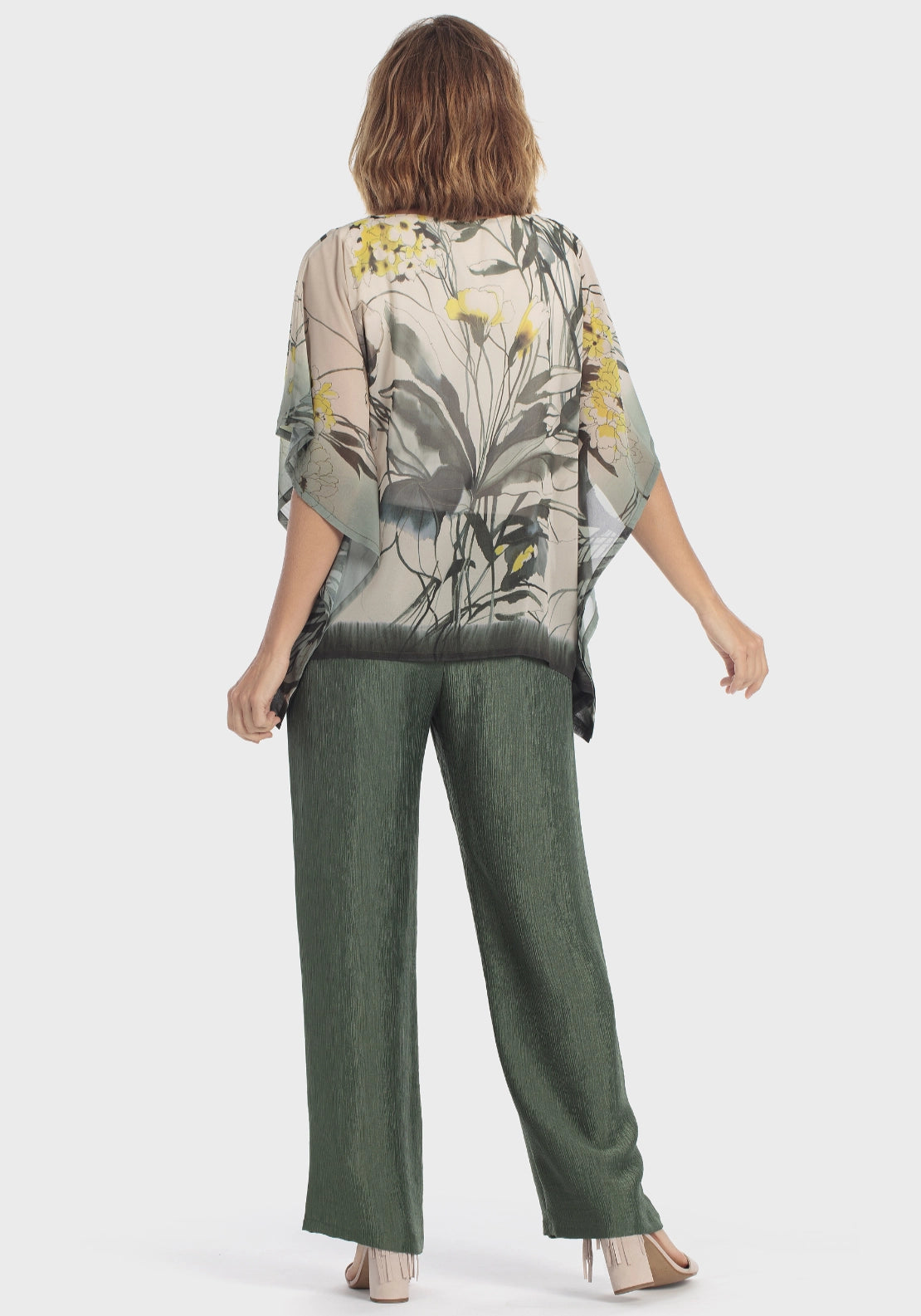 Punt Roma Floral Print Cape Blouse - Green 4 Shaws Department Stores
