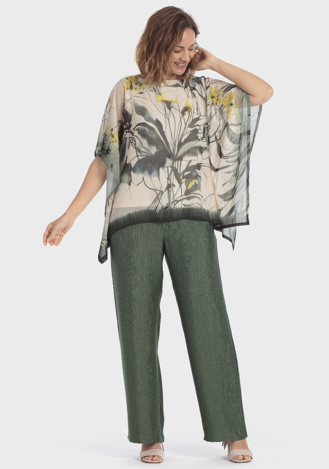 Floral Print Cape Blouse - Green