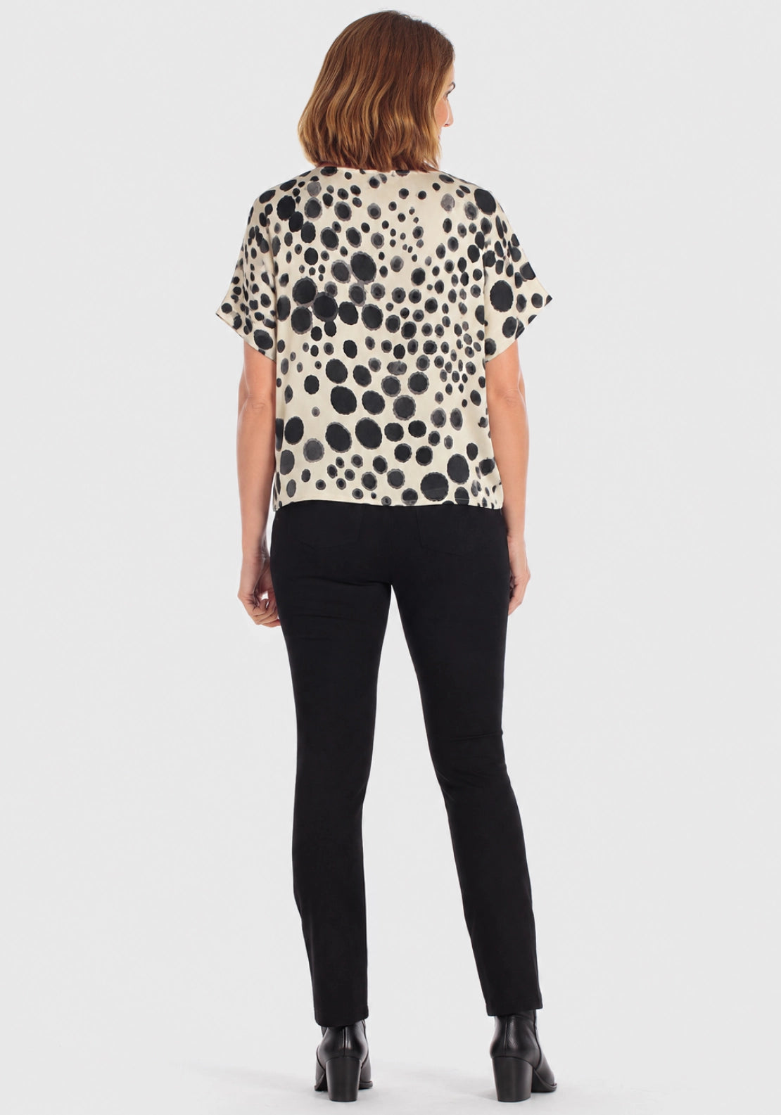 Polka Dot Boatneck Blouse - Beige