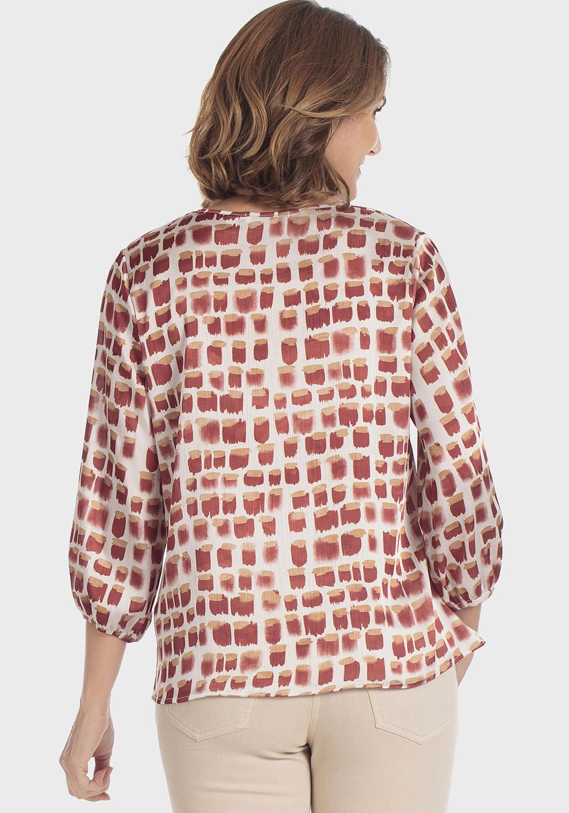 Punt Roma Polka Dot Printed Blouse With Chain Accent - Beige 2 Shaws Department Stores