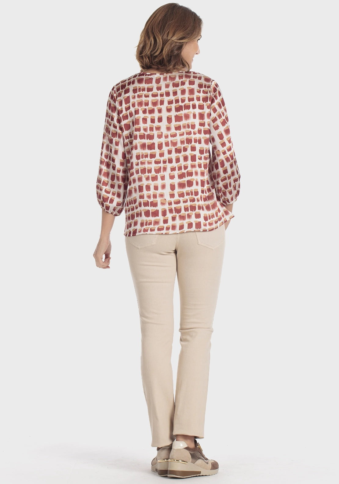 Punt Roma Polka Dot Printed Blouse With Chain Accent - Beige 4 Shaws Department Stores