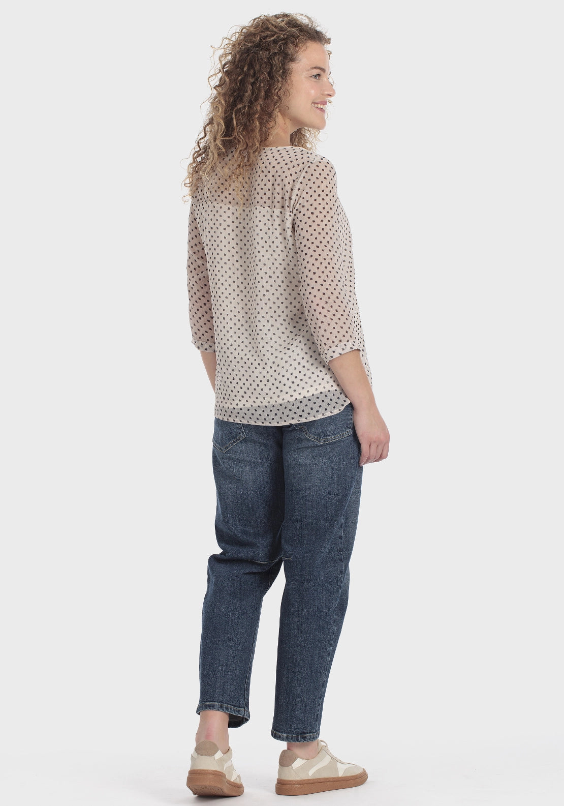 Polka Dot Printed Blouse - Beige