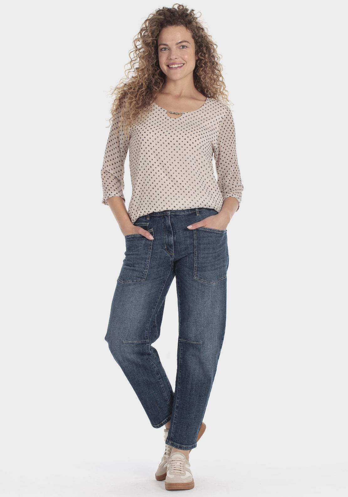 Polka Dot Printed Blouse - Beige