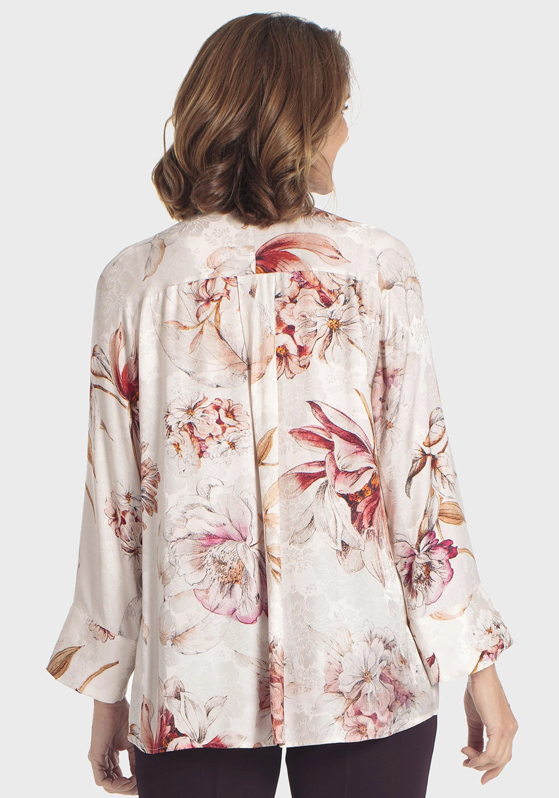 Floral Print Tie Bow Neck Blouse - Beige
