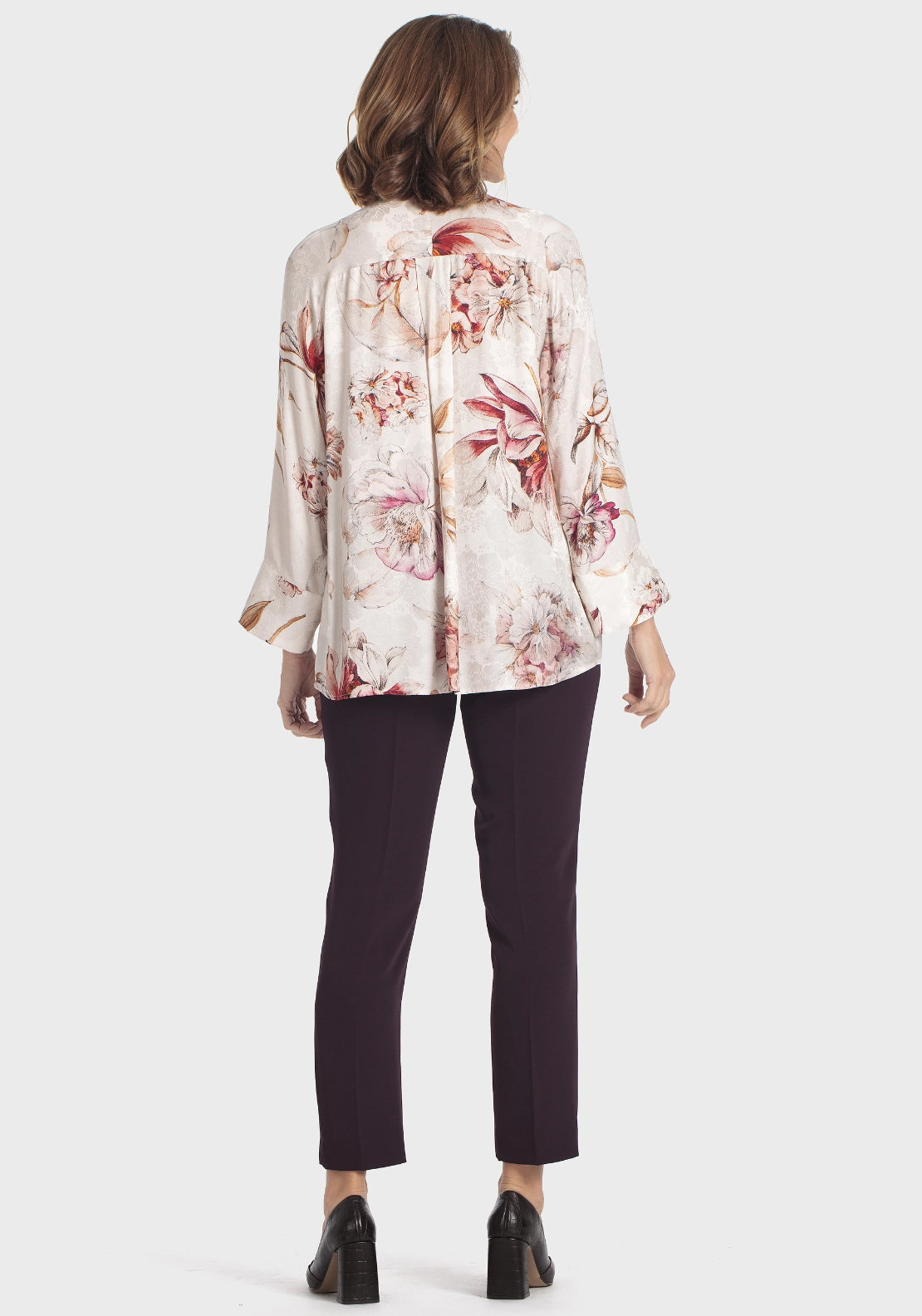 Floral Print Tie Bow Neck Blouse - Beige