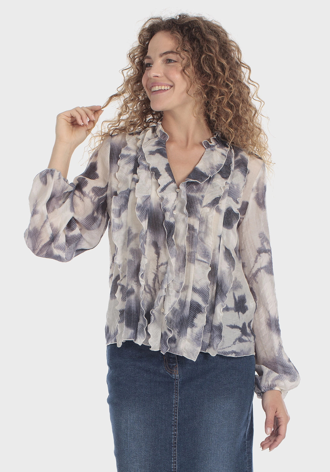Blouse With Flounces - Blue Cranberry