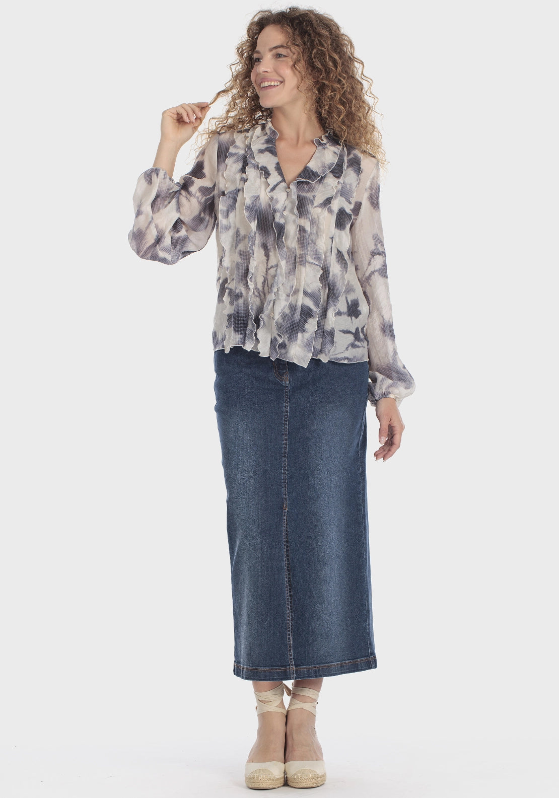 Blouse With Flounces - Blue Cranberry