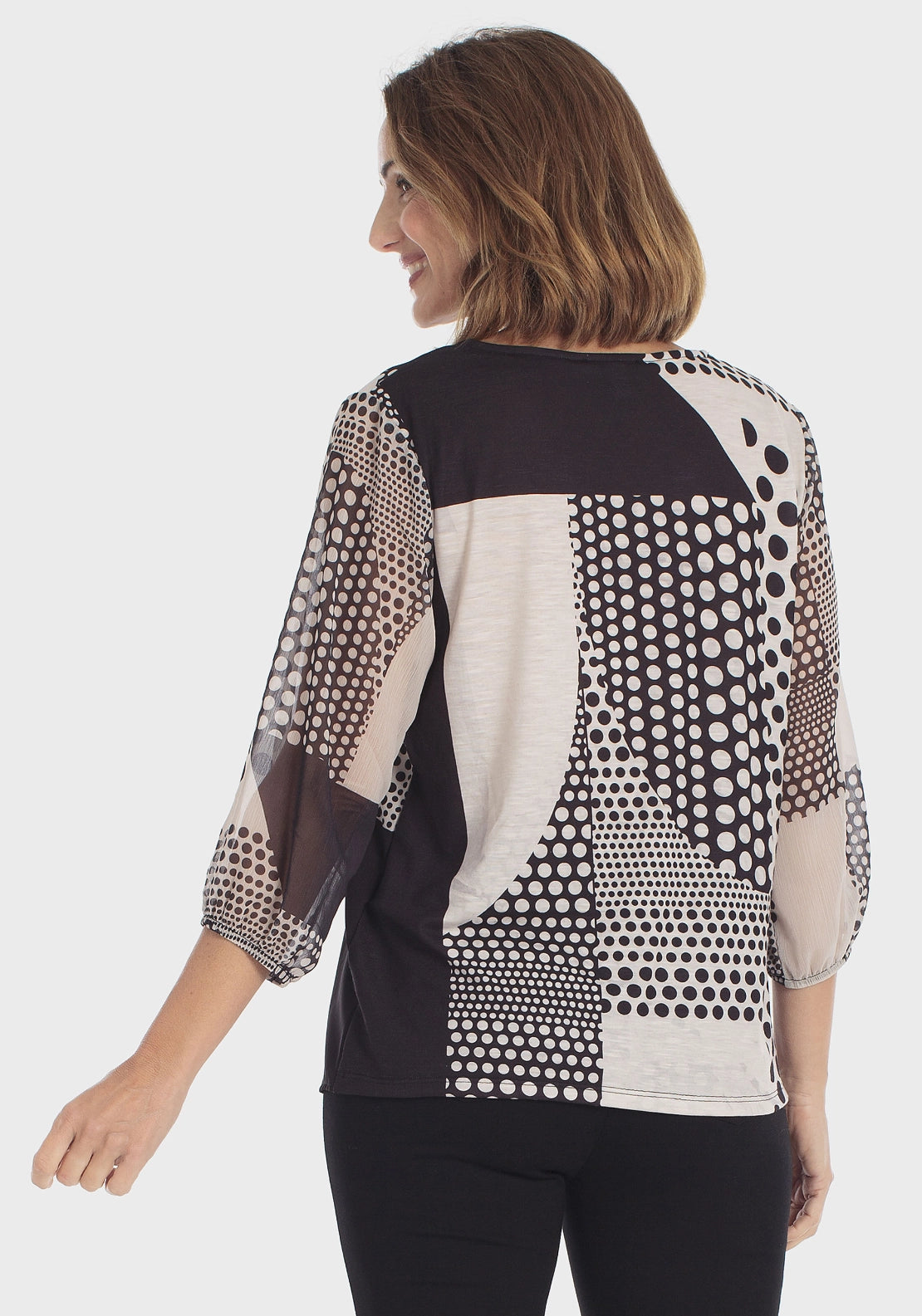 Polka Dot Zip Neck T-Shirt - Black
