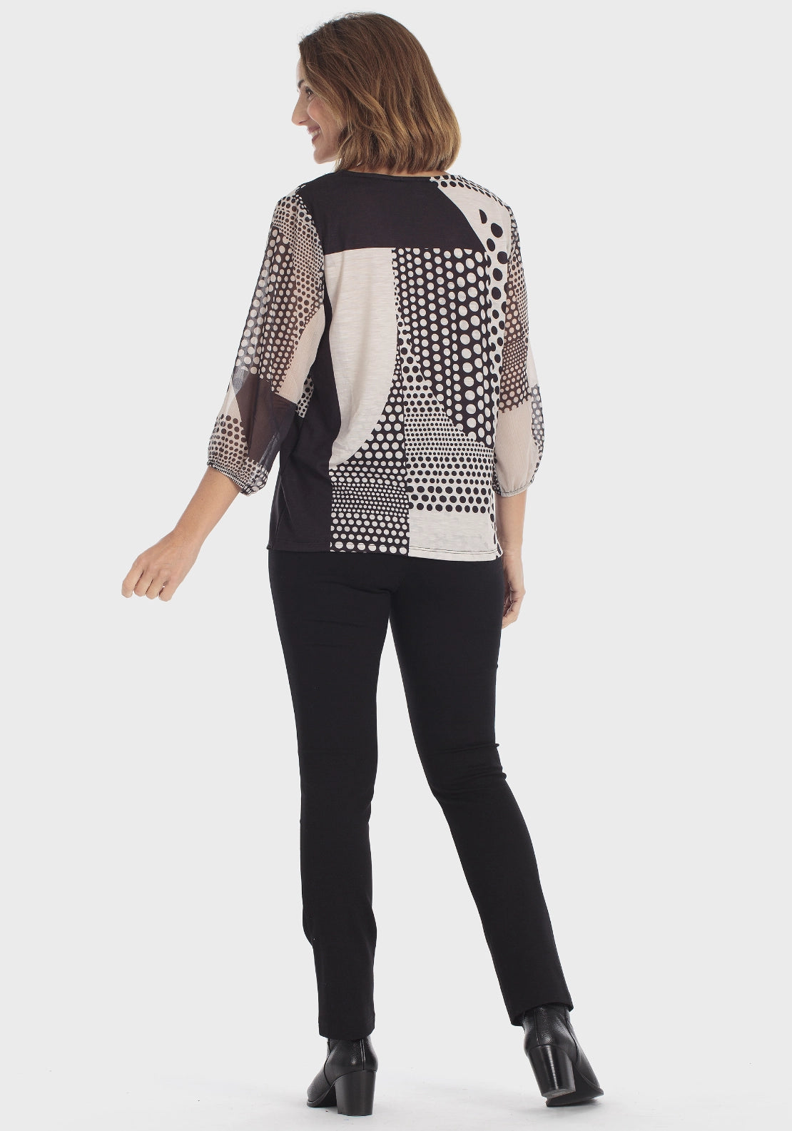 Polka Dot Zip Neck T-Shirt - Black