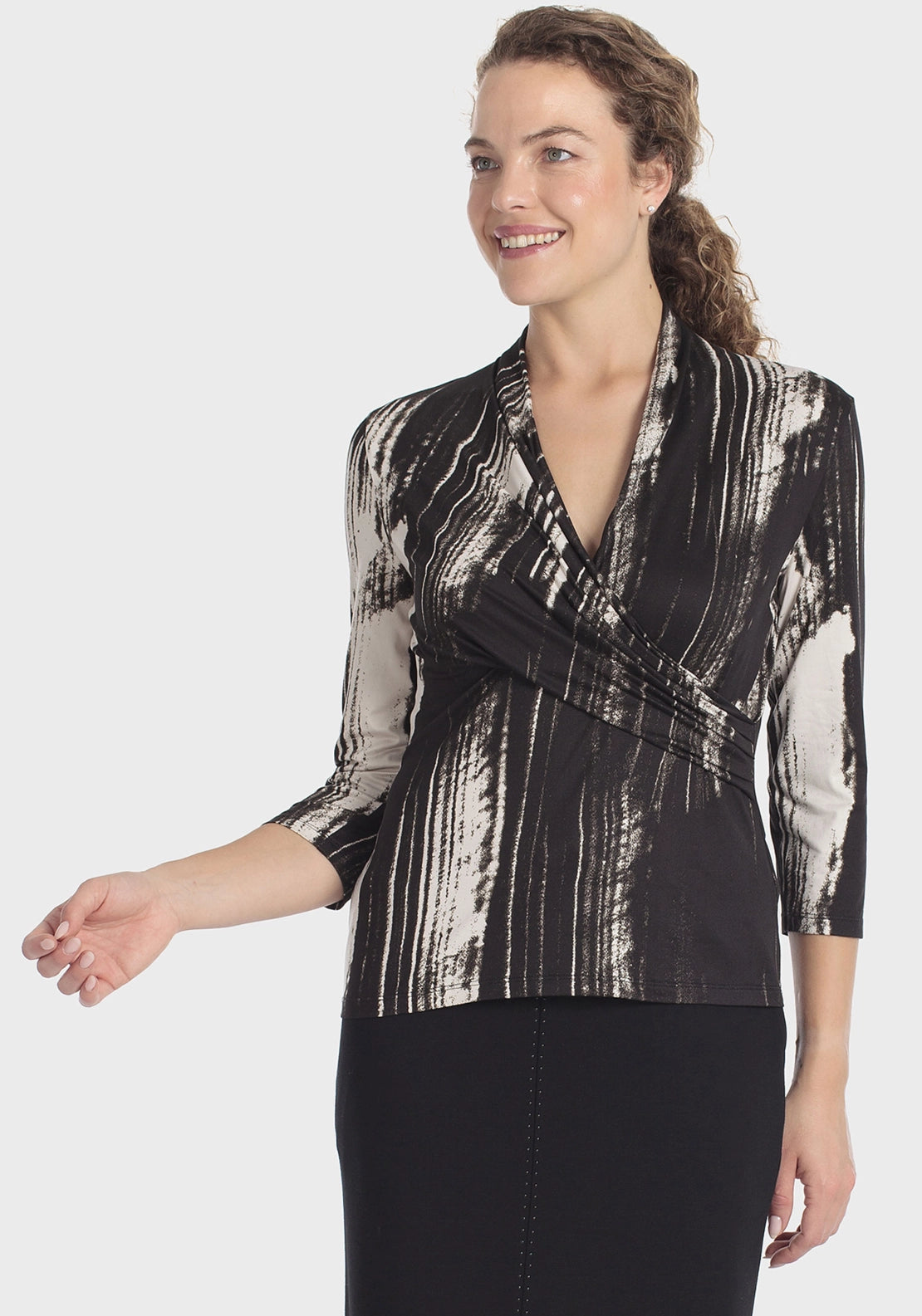 Printed Criss-Cross T-Shirt - Black