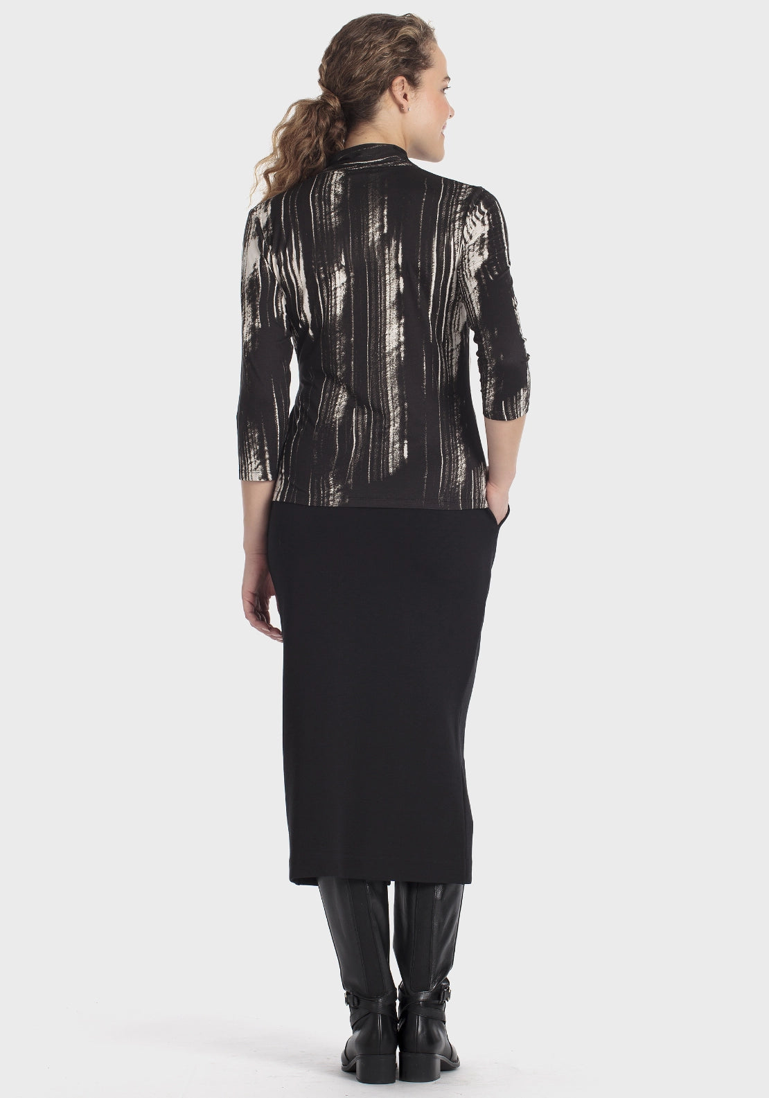 Printed Criss-Cross T-Shirt - Black