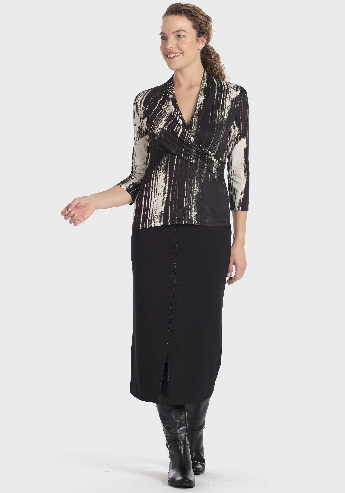 Printed Criss-Cross T-Shirt - Black