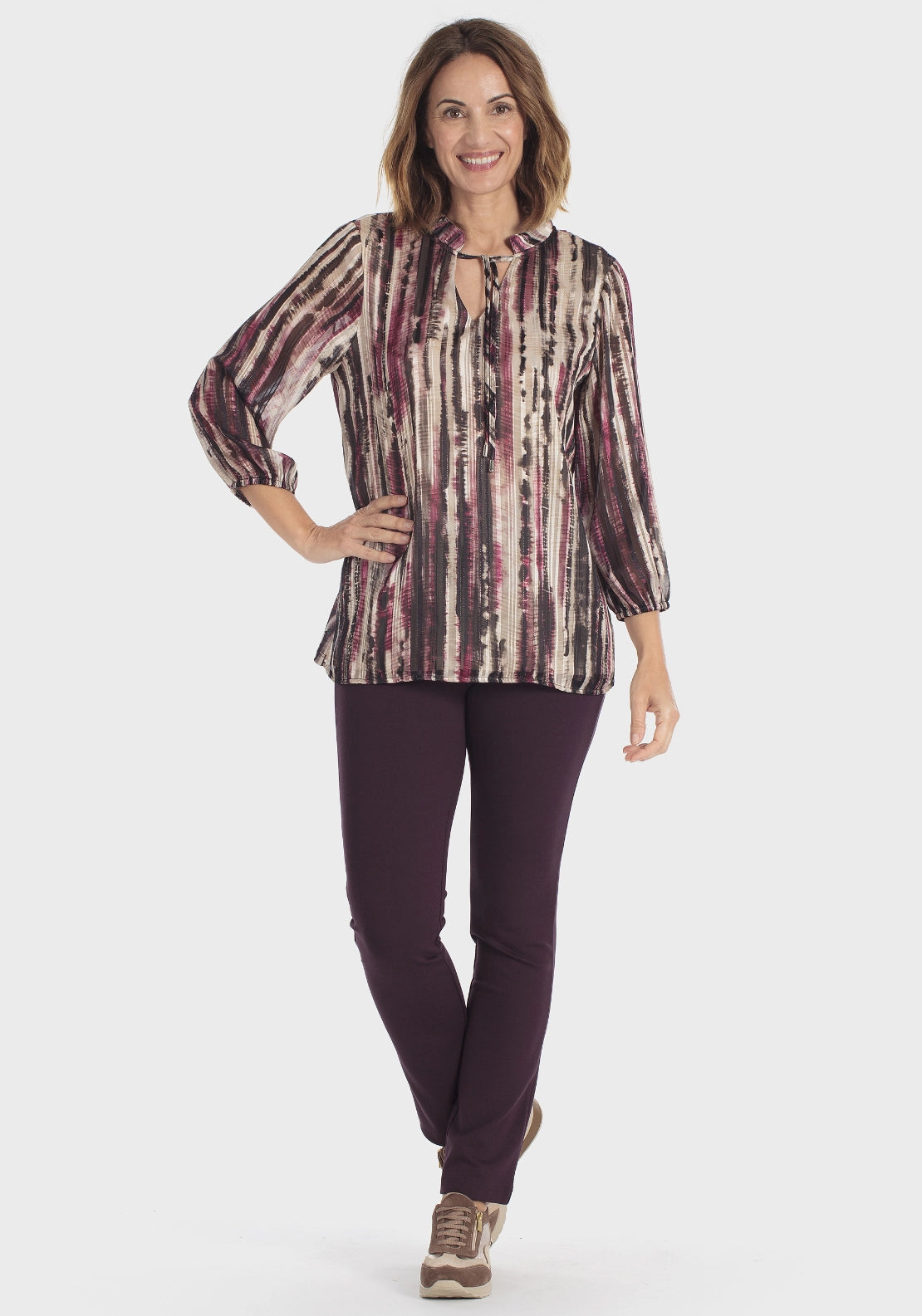 Printed T-shirt With Metallic Thread - Beige