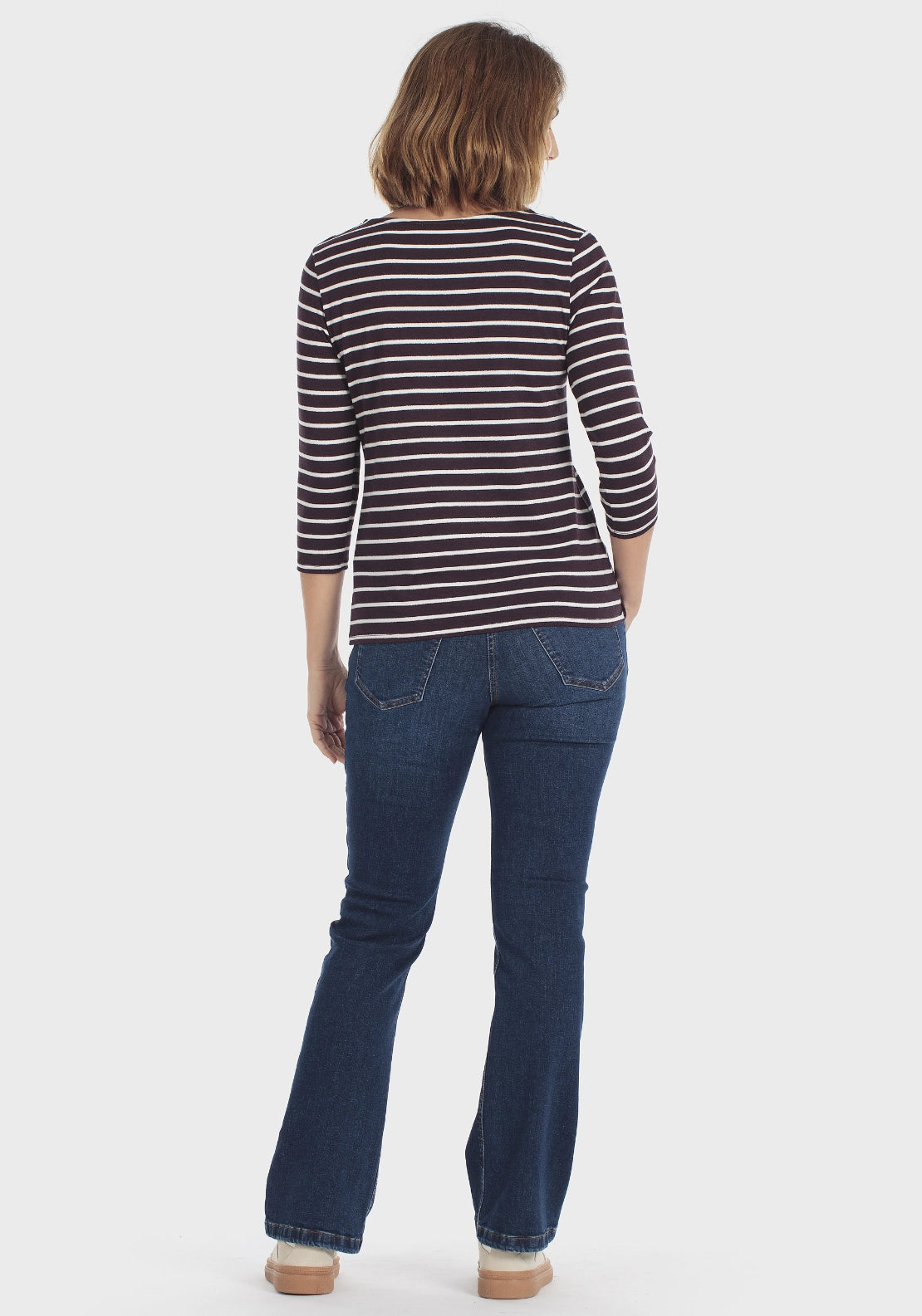 Striped 3/4 Sleeve Crew T-Shirt - Purple Mulberry