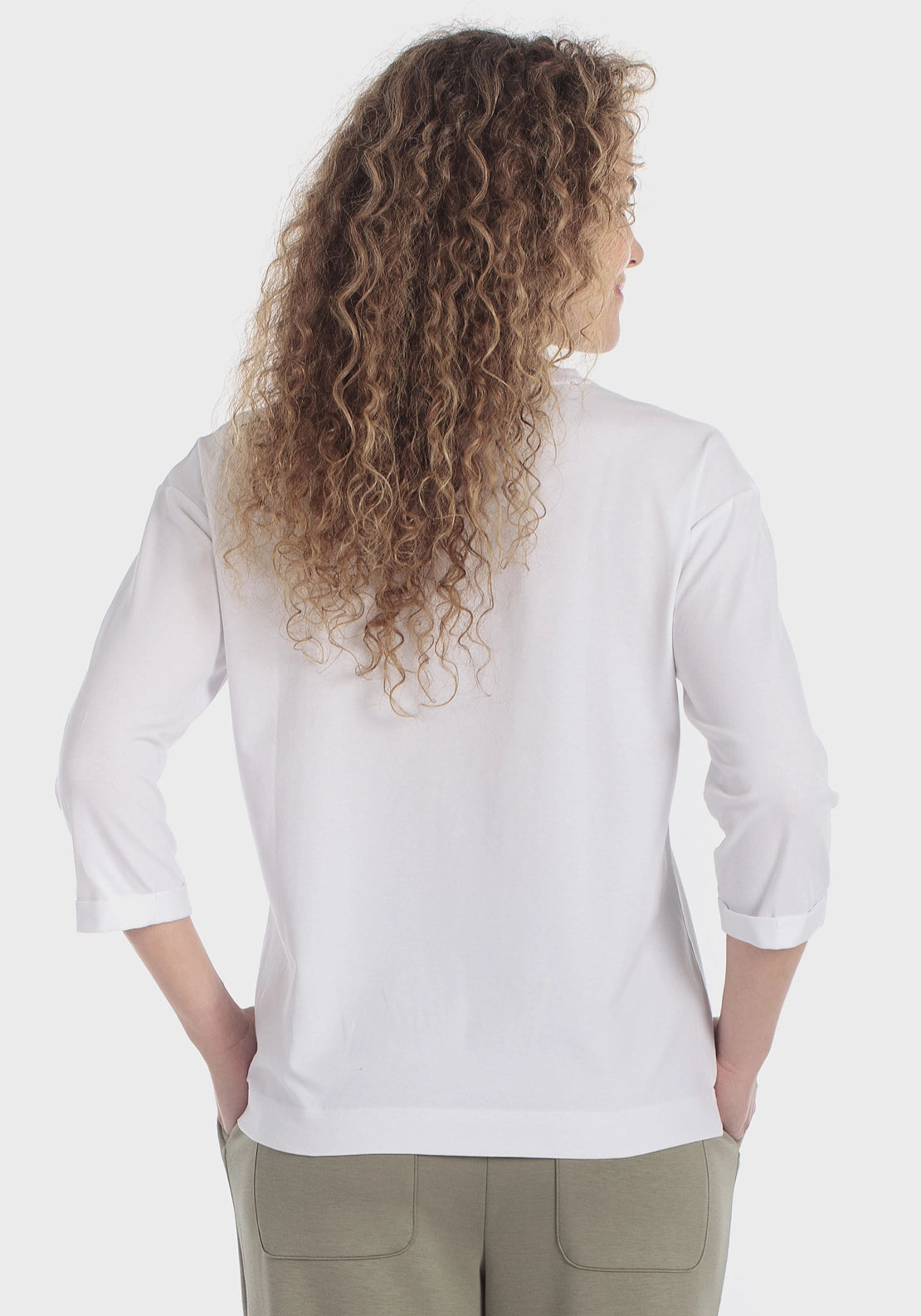 Embellished 3/4-Sleeve Sports Tee - White