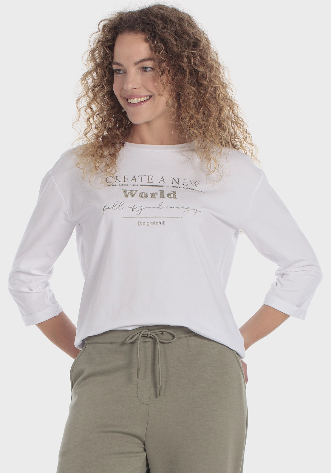 Embellished 3/4-Sleeve Sports Tee - White
