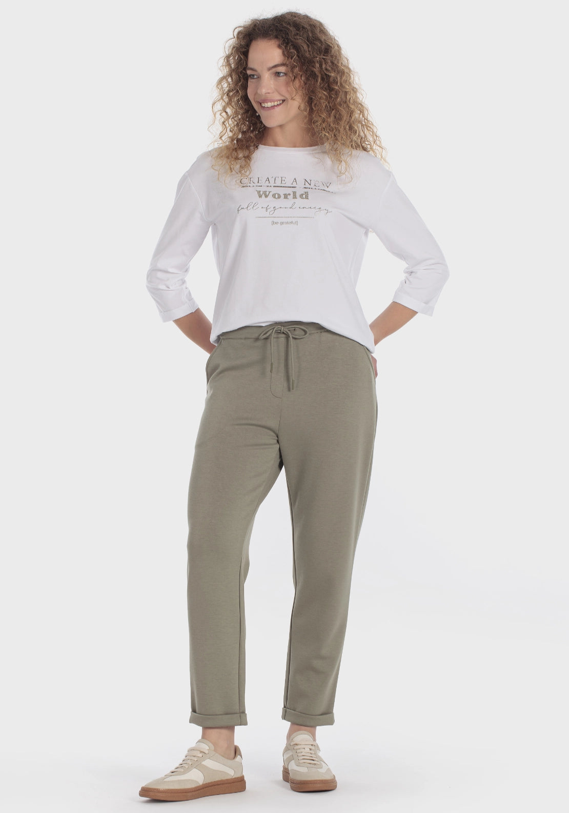 Embellished 3/4-Sleeve Sports Tee - White