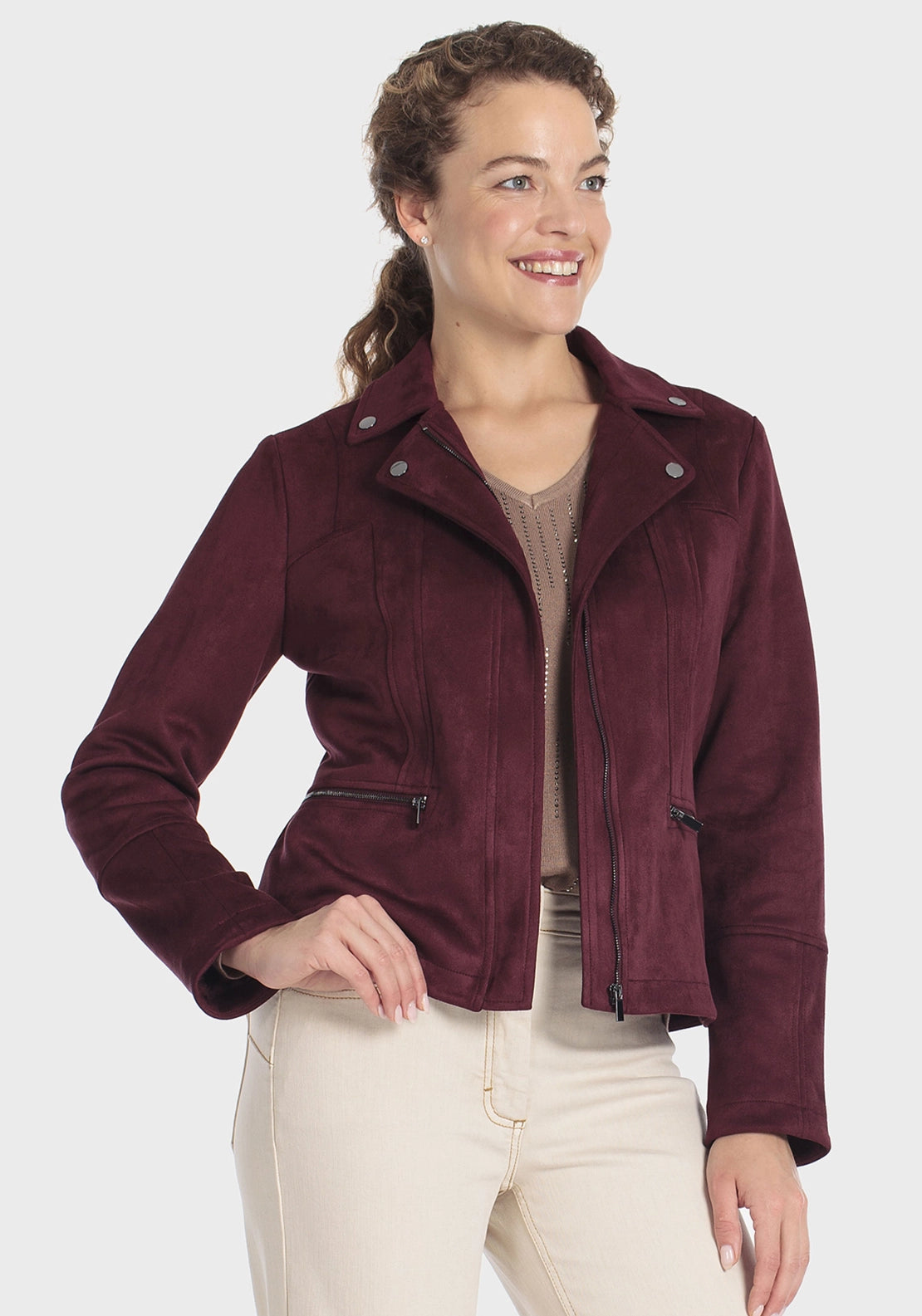 Suede Pockets Jacket - Red Dark
