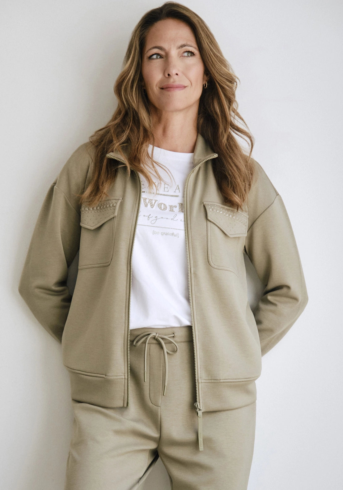 Gemstone Funnel Neck Jacket - Green