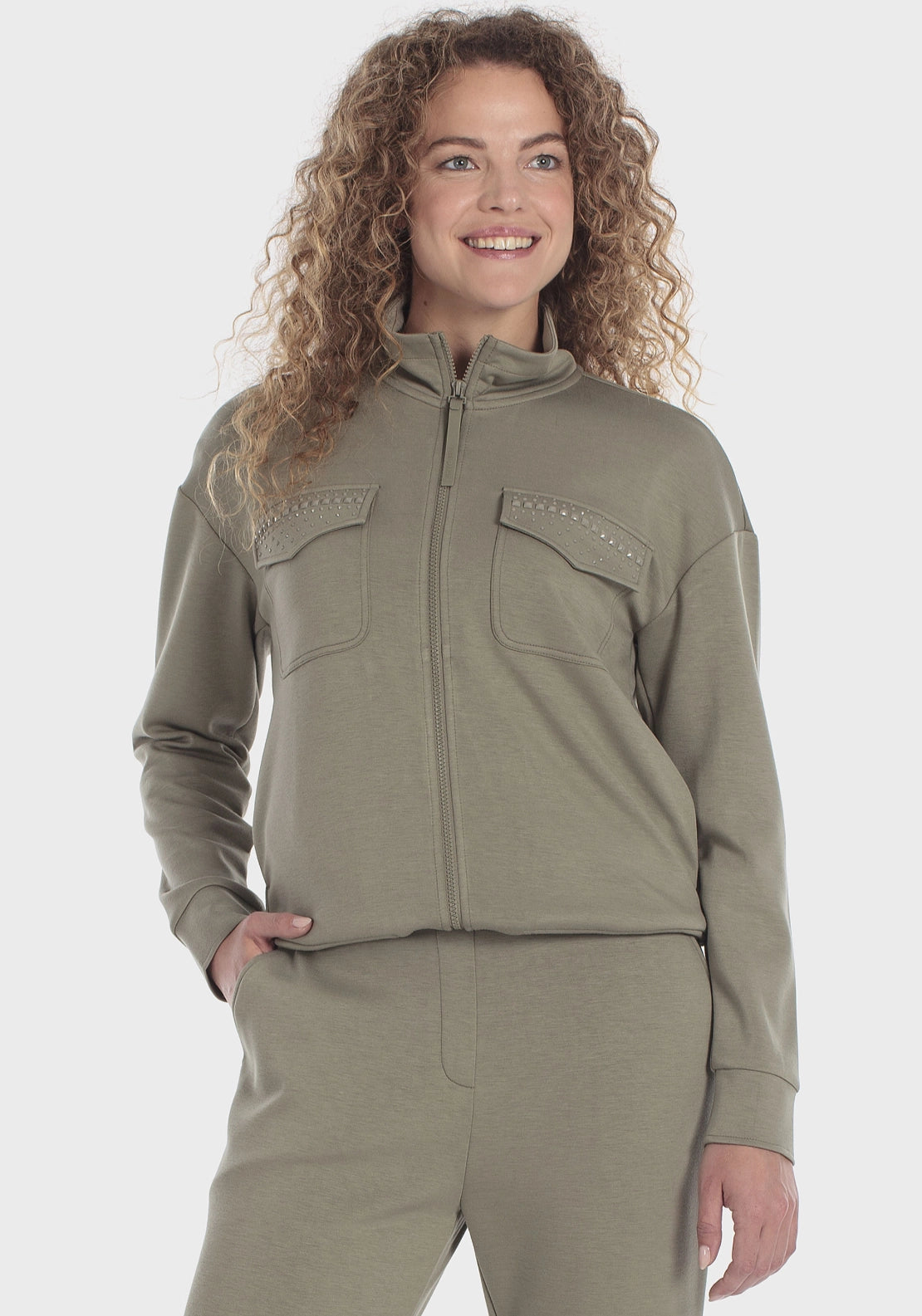 Gemstone Funnel Neck Jacket - Green