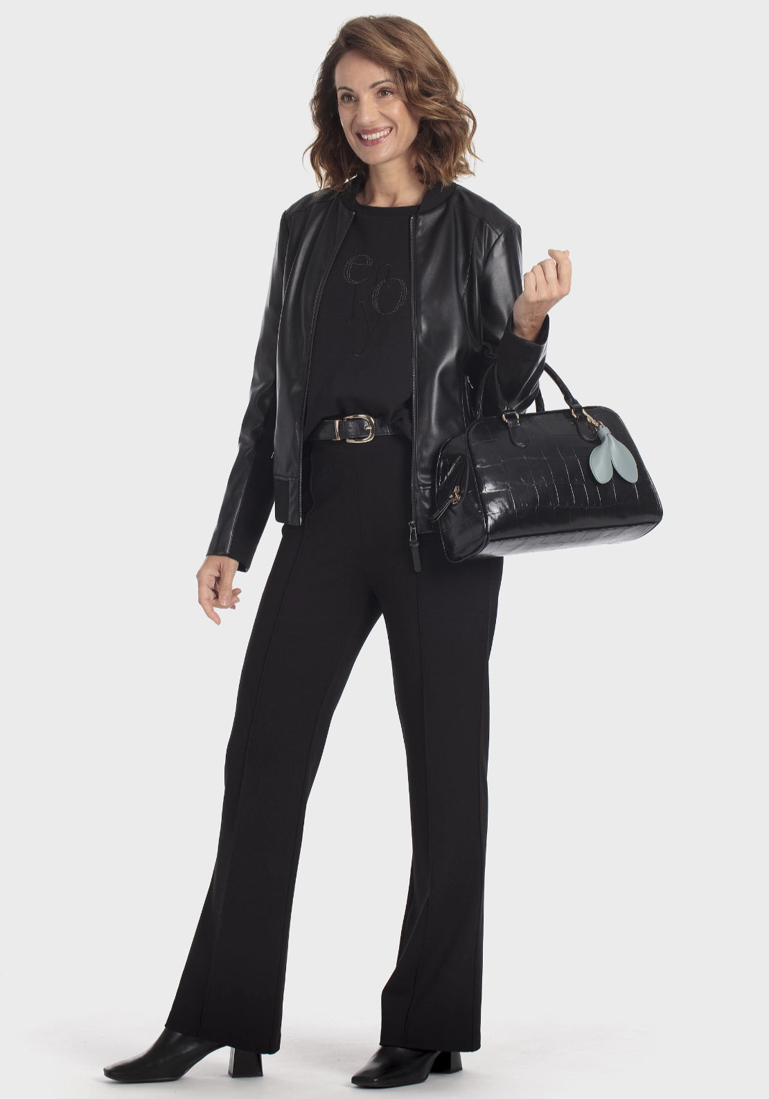Crocodile Effect Handbag - Black
