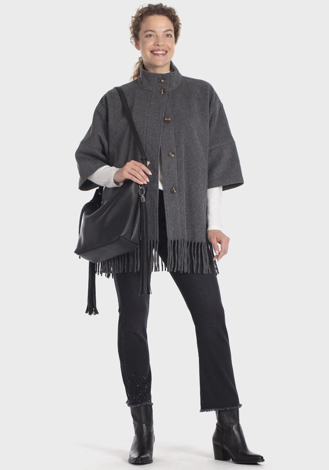 Black Pompom Hobo Bag - Black