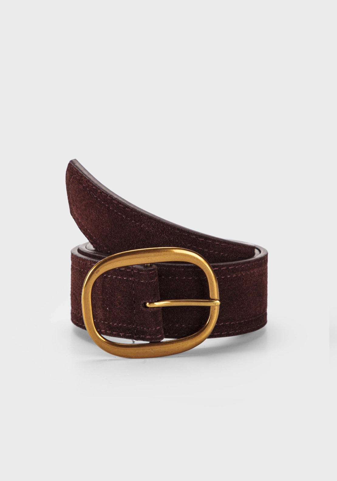 Wide Brown Leather Belt - Purple Aubergine