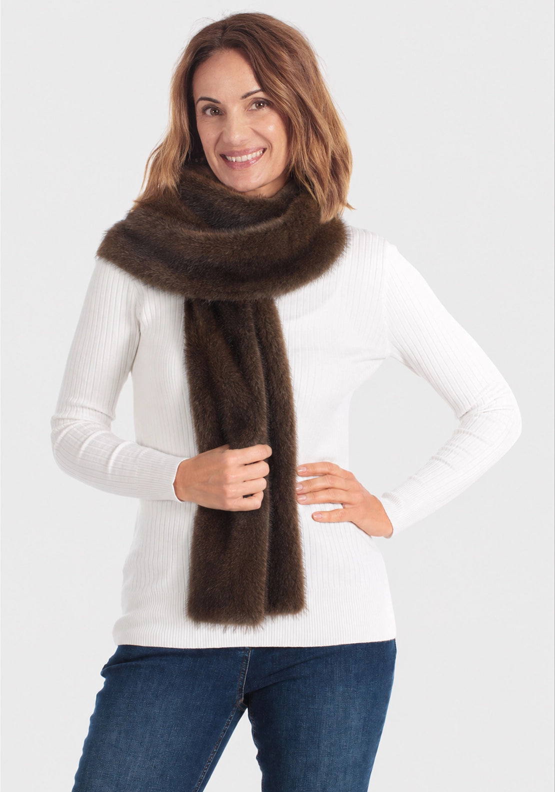 Soft Faux Fur Stole - Brown
